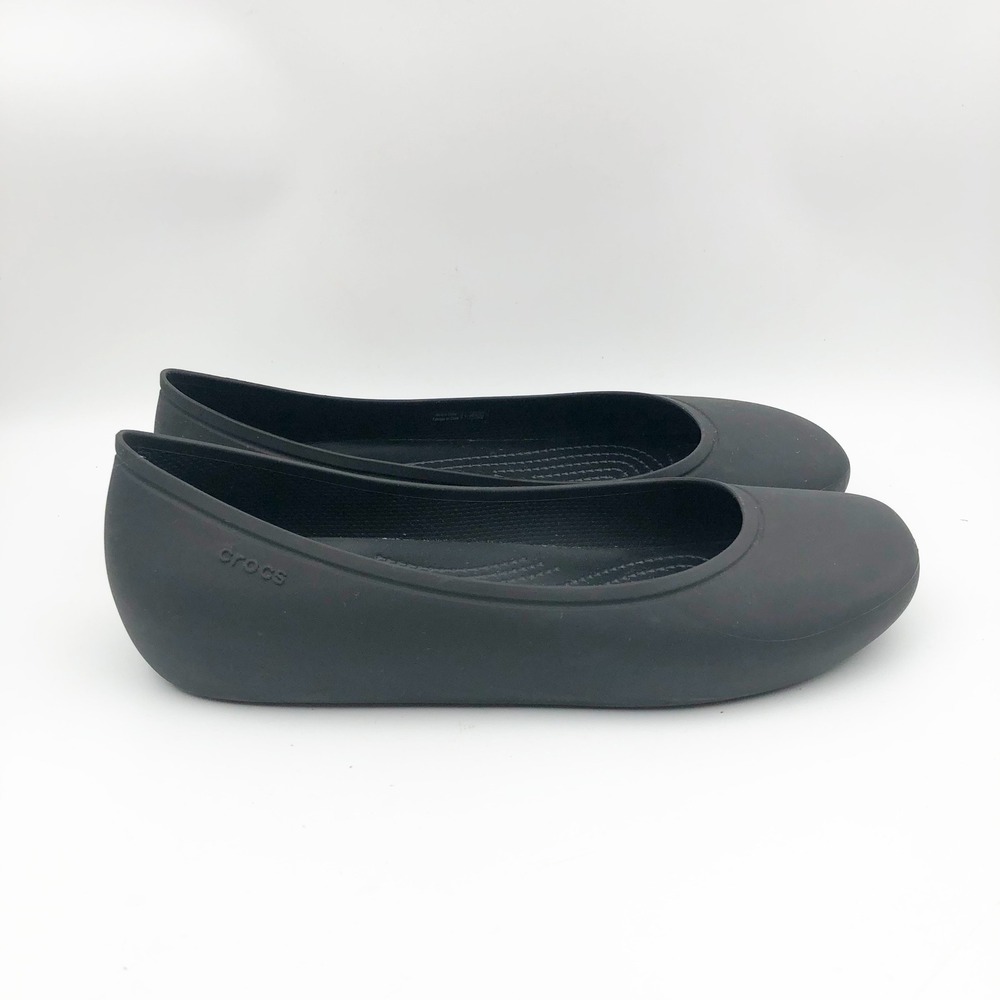 Crocs Shoes Womens 10 Brooklyn Ballet Flats Black Slip On Comfort Rubber - Picture 3 of 9